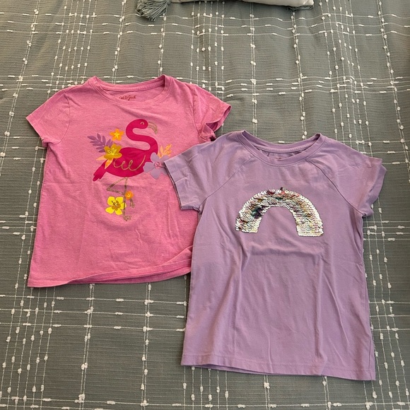 Cat & Jack Other - Lot of 2 Cat & Jack Kids Flamingo and Rainbow T-Shirts - Pink and Purple 6/7
